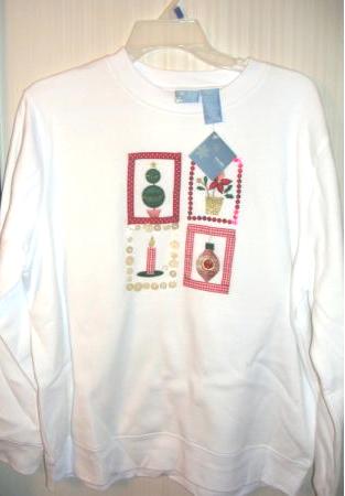 (image for) Christmas Womens Sweatshirt White Embroidered Large - Click Image to Close